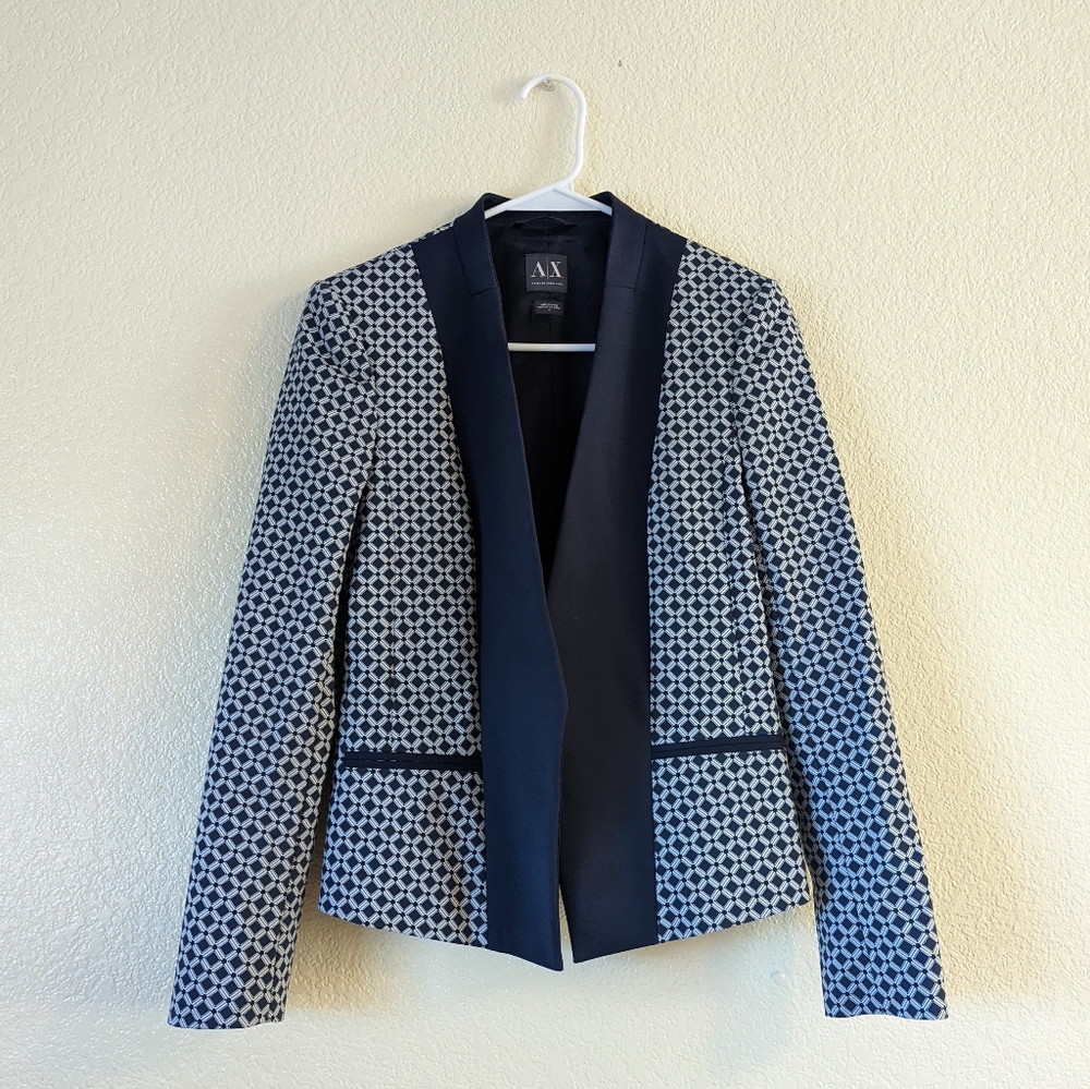 Armani Exchange Navy Blue and White Pattern Blazer Size 4